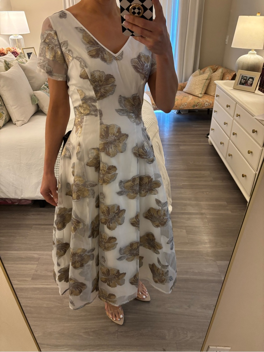Shani Collection Ivory Gold Floral Jacquard Midi Dress NWT | Size 6